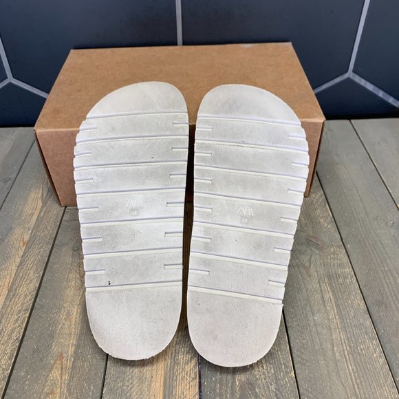 ~Used W/O Box! Zara Split Suede Leather Grey Sandals Slides Chunky Strap Size 12 - Picture 5 of 6